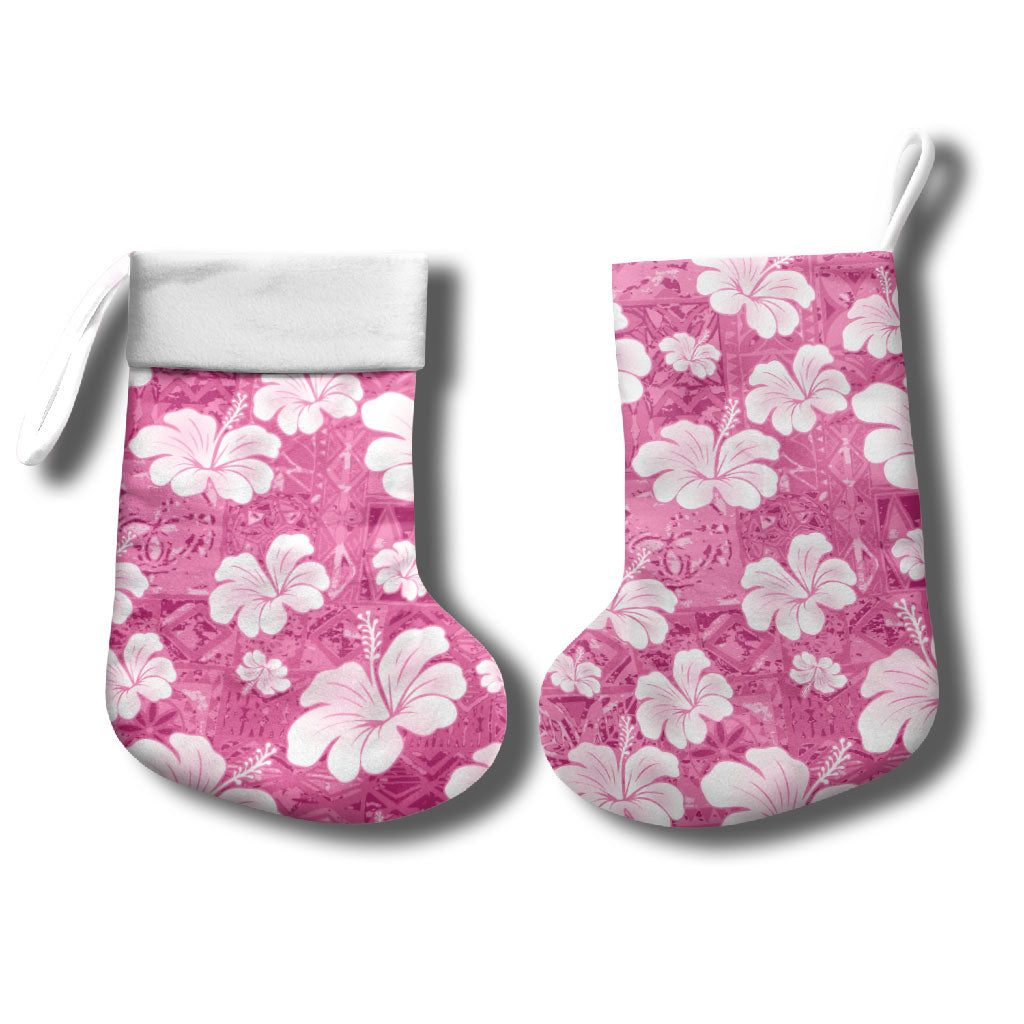 Pink Bula Fiji Masi Hibiscus Seamless Christmas Stocking