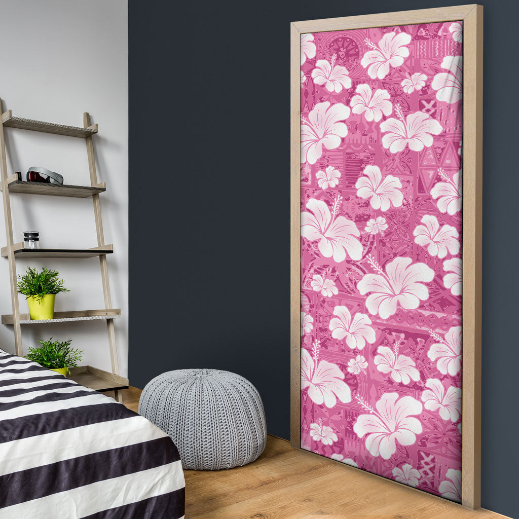 Pink Bula Fiji Masi Hibiscus Seamless Door Cover