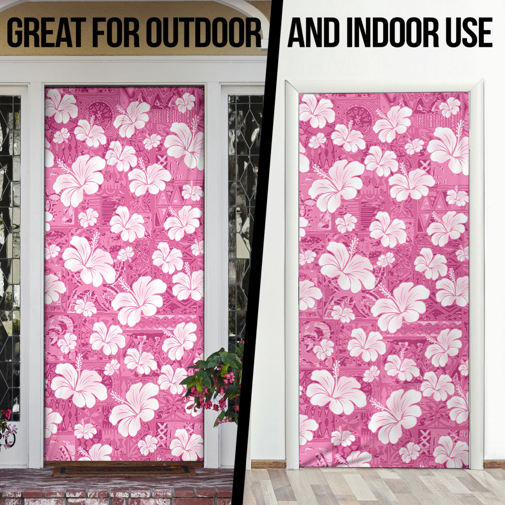 Pink Bula Fiji Masi Hibiscus Seamless Door Cover