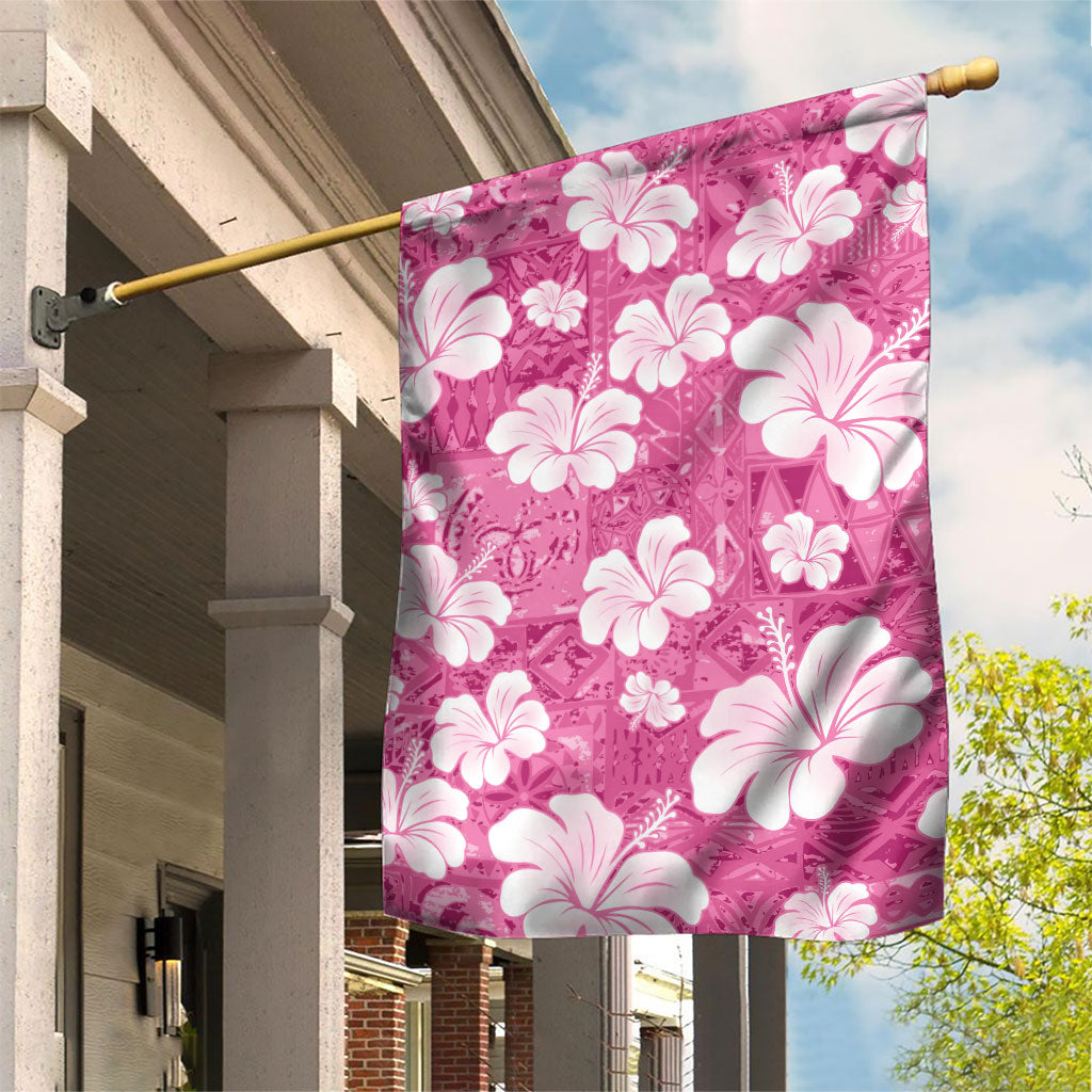 Pink Bula Fiji Masi Hibiscus Seamless Garden Flag