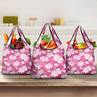 Pink Bula Fiji Masi Hibiscus Seamless Grocery Bag