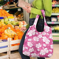 Pink Bula Fiji Masi Hibiscus Seamless Grocery Bag