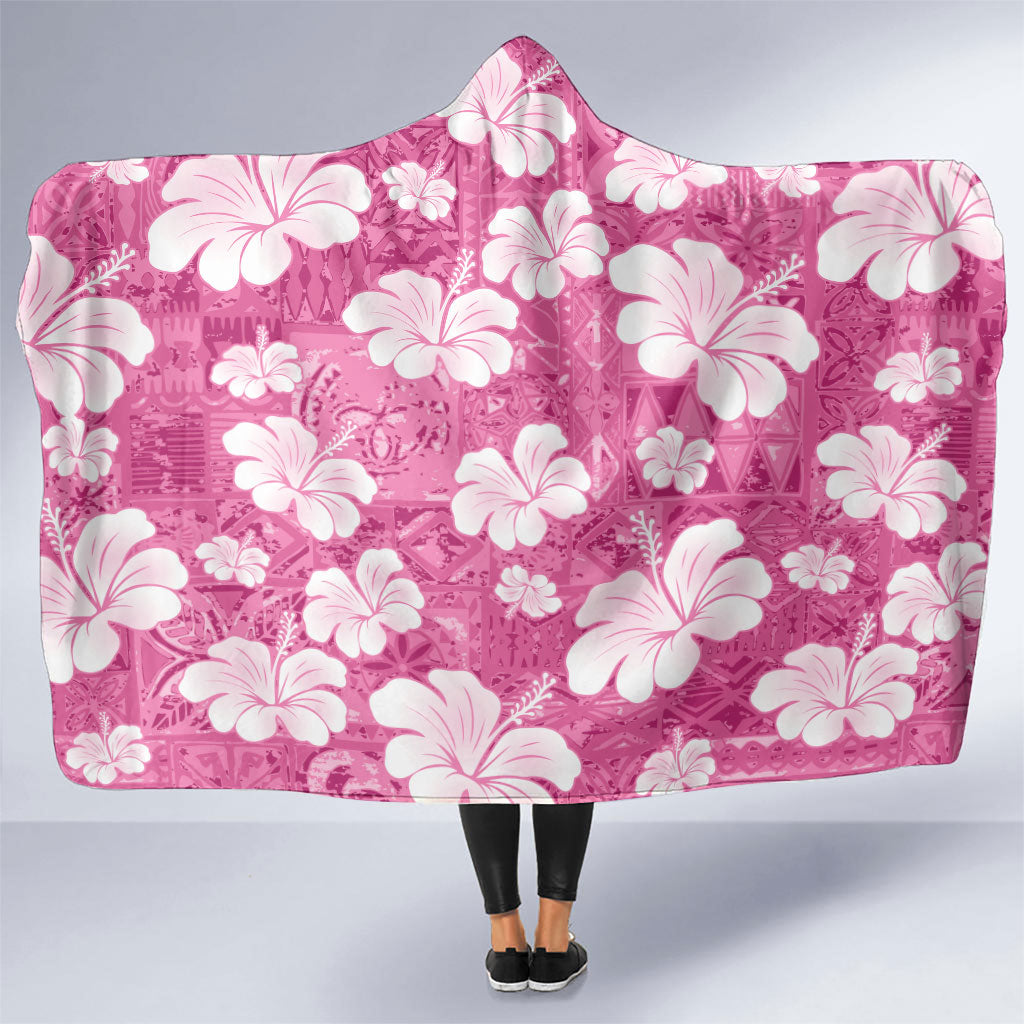 Pink Bula Fiji Masi Hibiscus Seamless Hooded Blanket