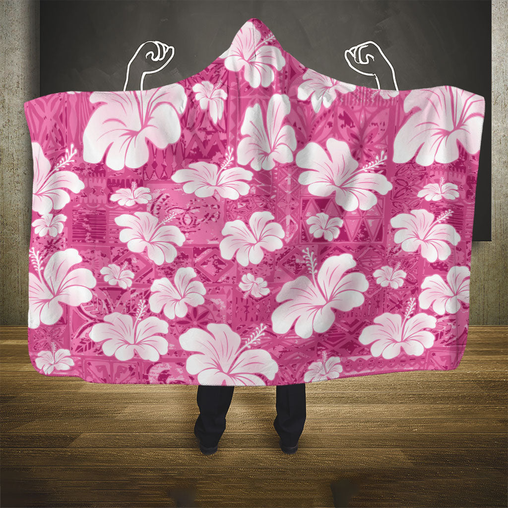Pink Bula Fiji Masi Hibiscus Seamless Hooded Blanket