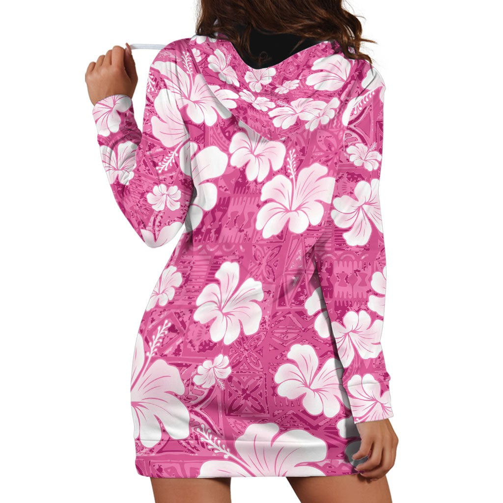 Pink Bula Fiji Masi Hibiscus Seamless Hoodie Dress