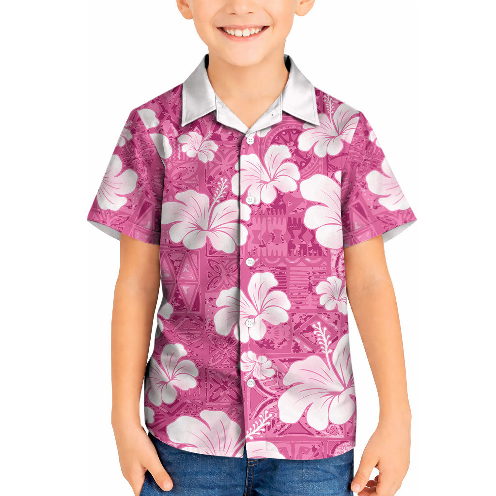Pink Bula Fiji Masi Hibiscus Seamless Kid Hawaiian Shirt