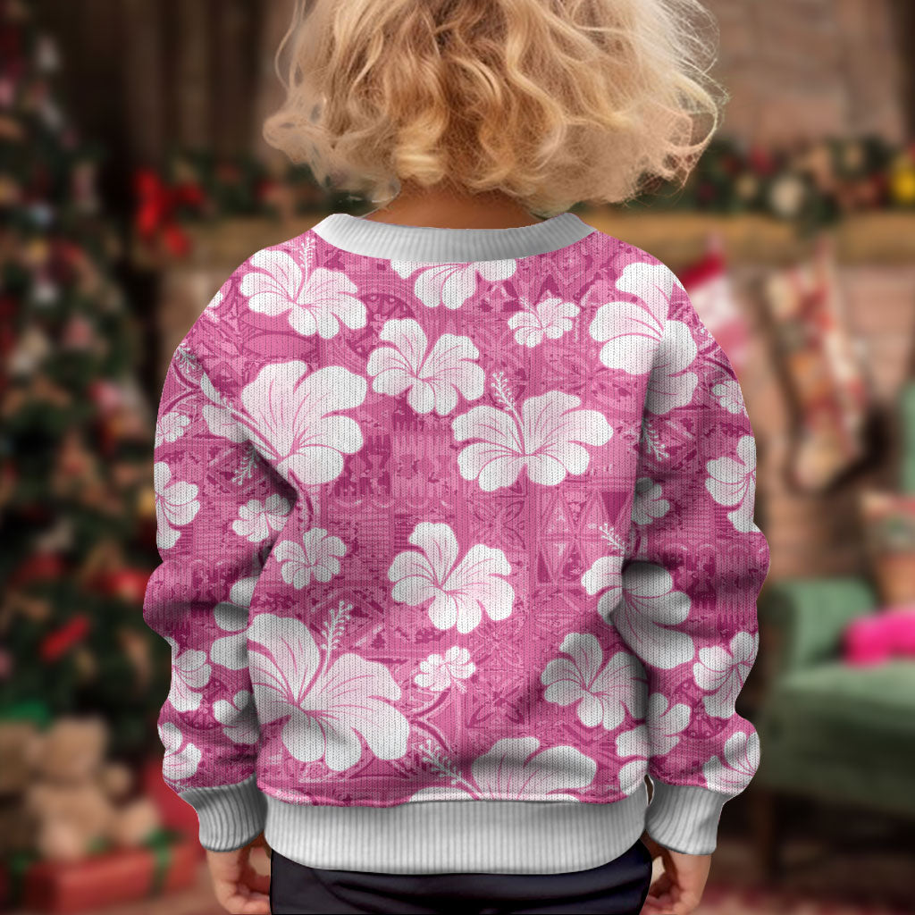 Pink Bula Fiji Masi Hibiscus Seamless Kid Ugly Christmas Sweater