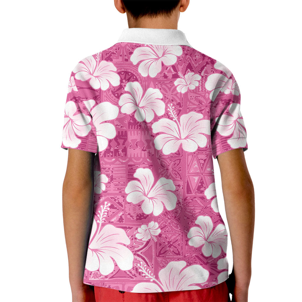 Pink Bula Fiji Masi Hibiscus Seamless Kid Polo Shirt