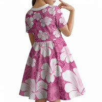 Pink Bula Fiji Masi Hibiscus Seamless Kid Short Sleeve Dress