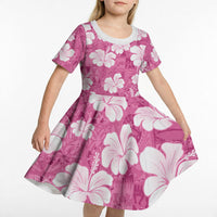 Pink Bula Fiji Masi Hibiscus Seamless Kid Short Sleeve Dress