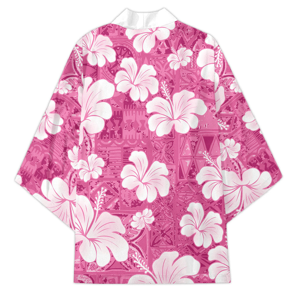 Pink Bula Fiji Masi Hibiscus Seamless Kimono