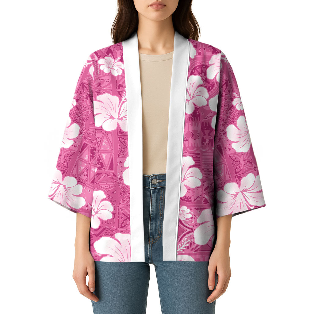 Pink Bula Fiji Masi Hibiscus Seamless Kimono