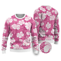 Pink Bula Fiji Masi Hibiscus Seamless Ugly Christmas Sweater