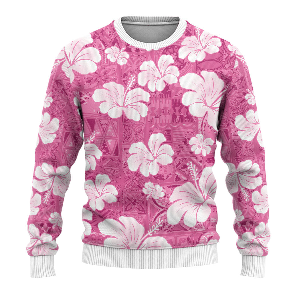 Pink Bula Fiji Masi Hibiscus Seamless Ugly Christmas Sweater