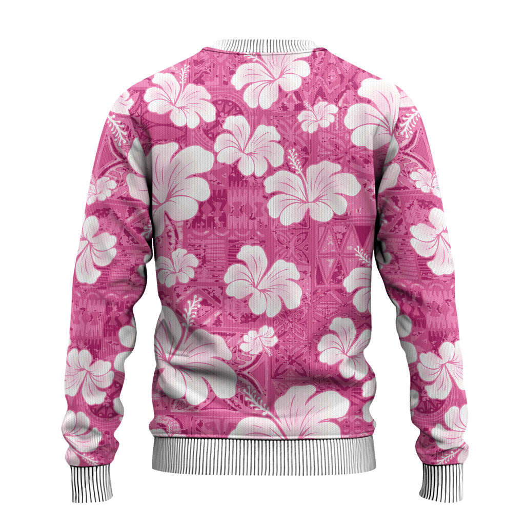Pink Bula Fiji Masi Hibiscus Seamless Ugly Christmas Sweater