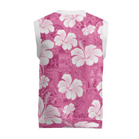 Pink Bula Fiji Masi Hibiscus Seamless Christmas Knitted V-Neck Vest
