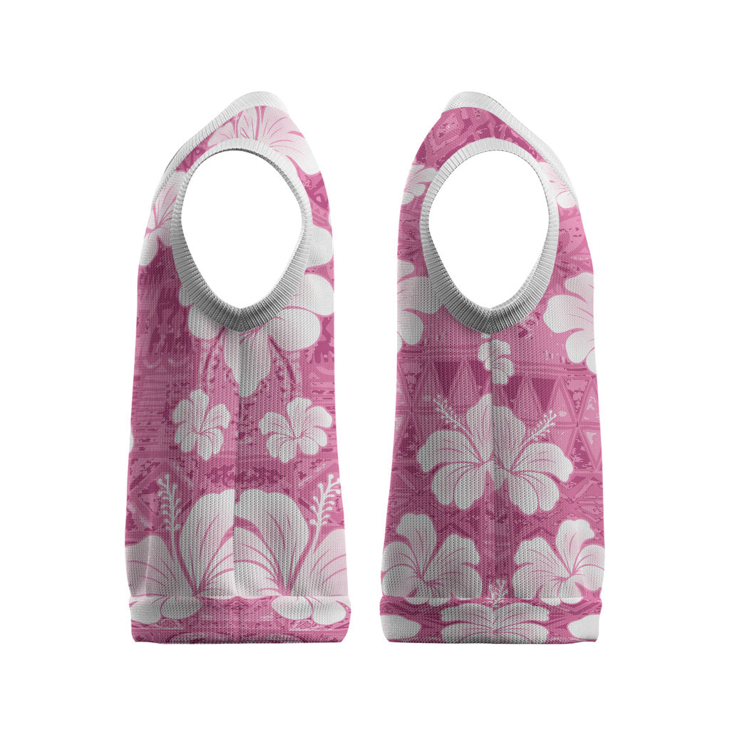 Pink Bula Fiji Masi Hibiscus Seamless Christmas Knitted V-Neck Vest