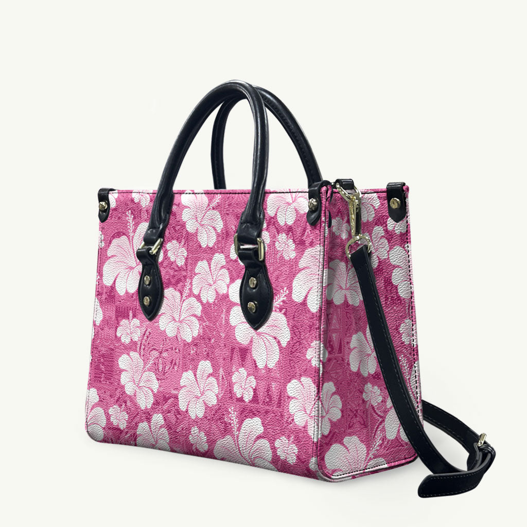Pink Bula Fiji Masi Hibiscus Seamless Leather Bag