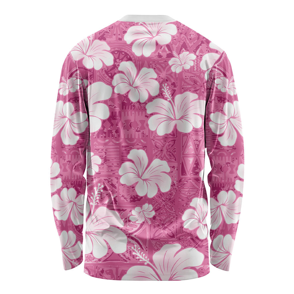 Pink Bula Fiji Masi Hibiscus Seamless Long Sleeve Shirt
