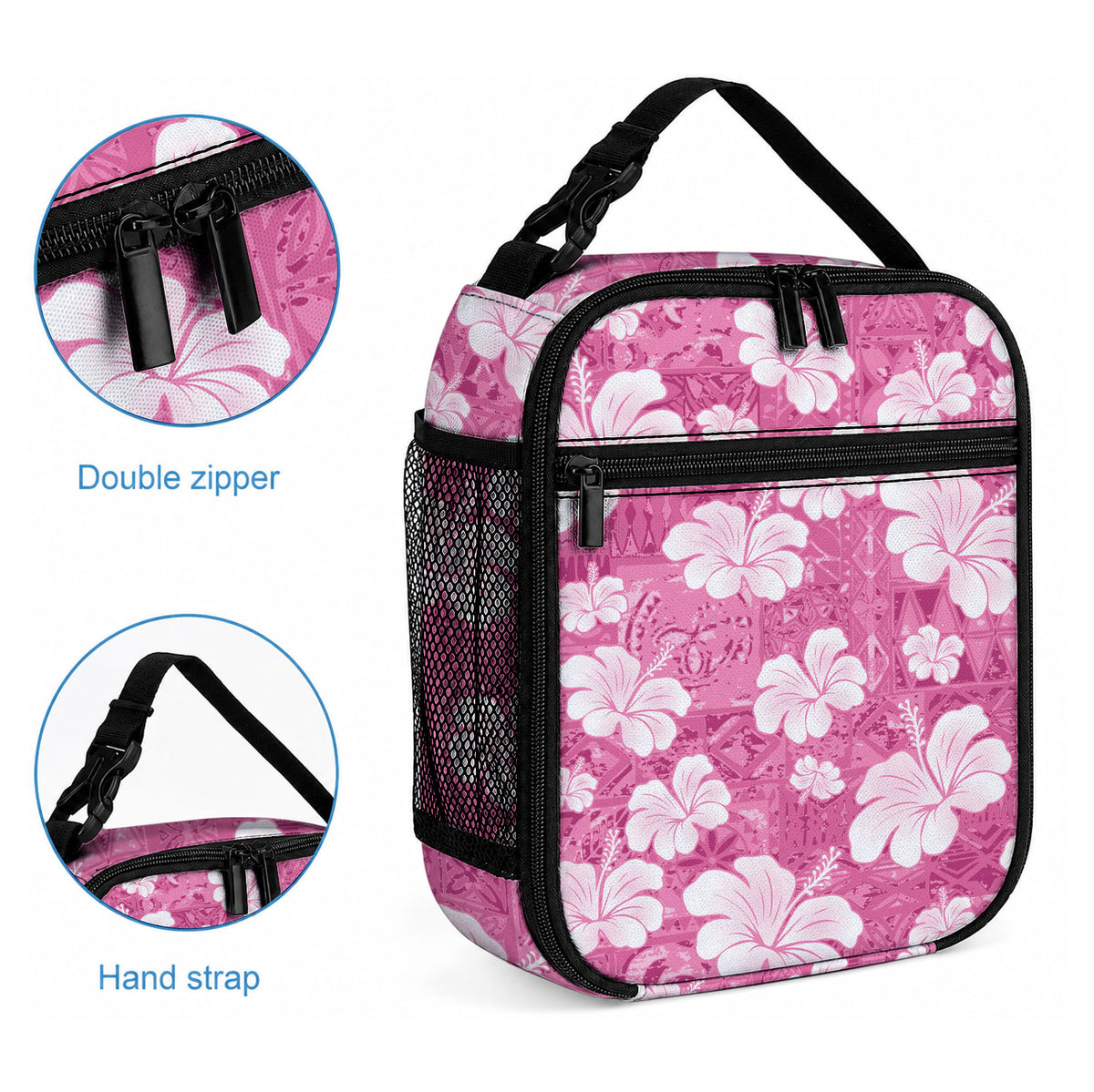 Pink Bula Fiji Masi Hibiscus Seamless Lunch Bag