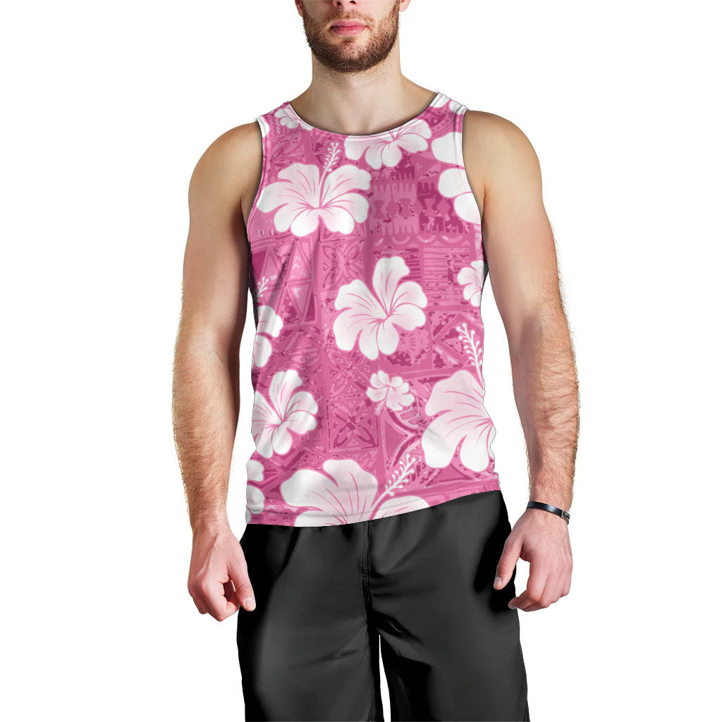 Pink Bula Fiji Masi Hibiscus Seamless Men Tank Top