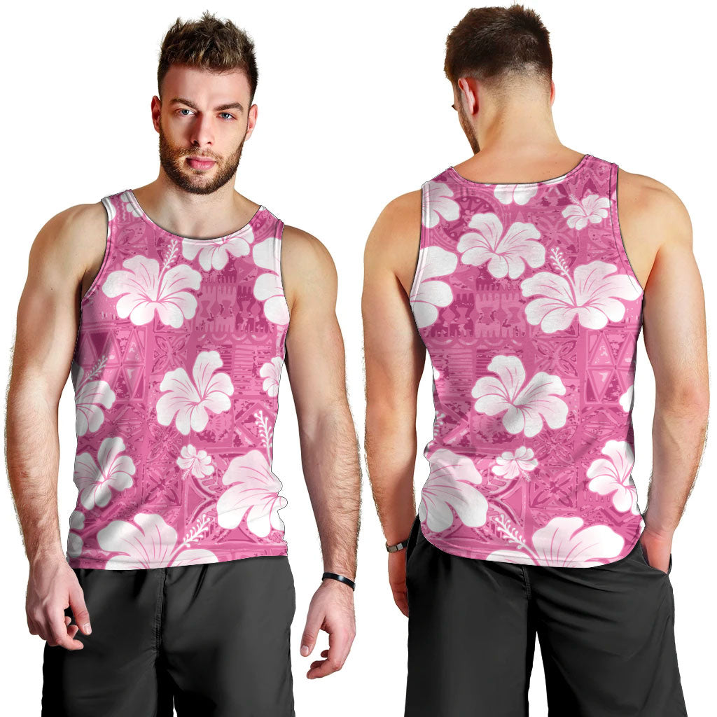 Pink Bula Fiji Masi Hibiscus Seamless Men Tank Top