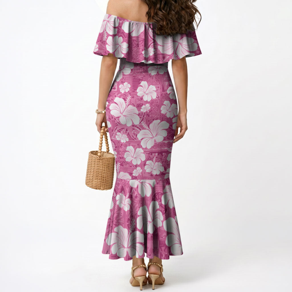 Pink Bula Fiji Masi Hibiscus Seamless Mermaid Dress