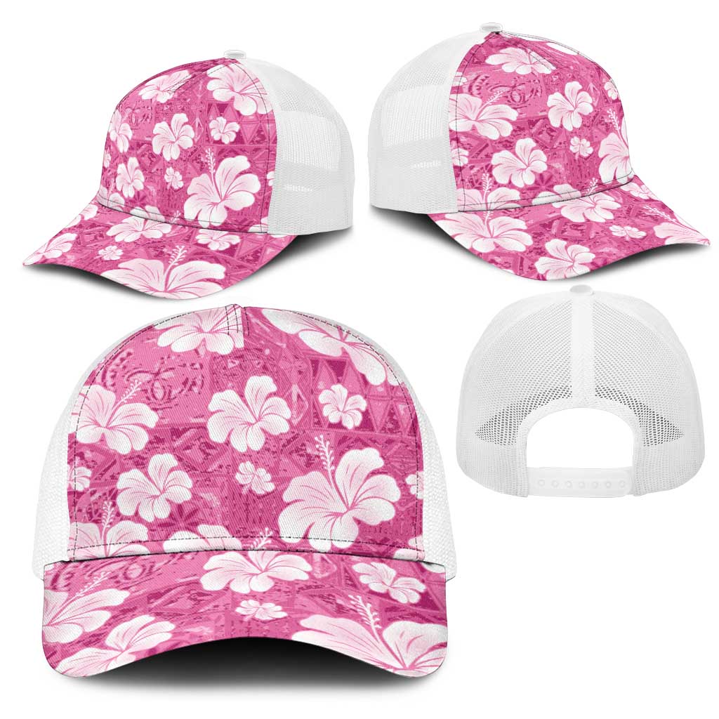 Pink Bula Fiji Masi Hibiscus Seamless Mesh Trucker Cap