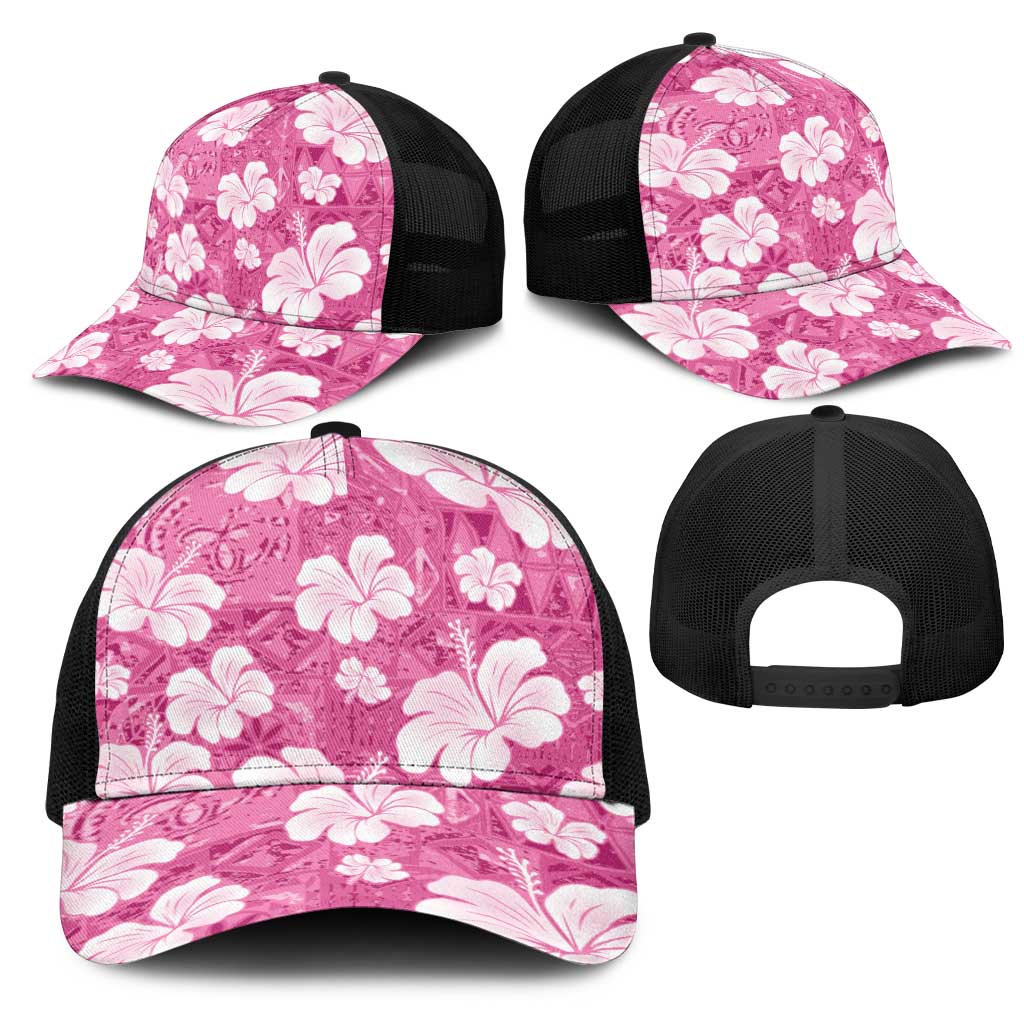 Pink Bula Fiji Masi Hibiscus Seamless Mesh Trucker Cap