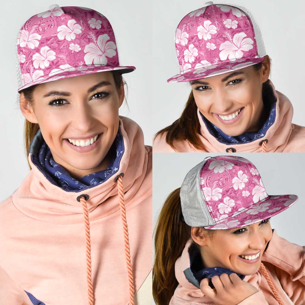 Pink Bula Fiji Masi Hibiscus Seamless Mesh Trucker Cap