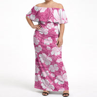 Pink Bula Fiji Masi Hibiscus Seamless Off Shoulder Maxi Dress