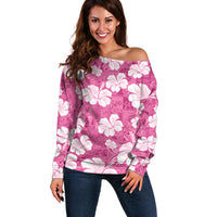 Pink Bula Fiji Masi Hibiscus Seamless Off Shoulder Sweater