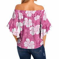 Pink Bula Fiji Masi Hibiscus Seamless Off Shoulder Wrap Waist Top