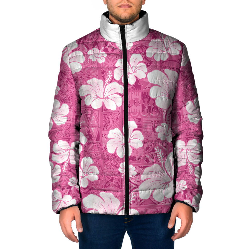 Pink Bula Fiji Masi Hibiscus Seamless Padded Jacket