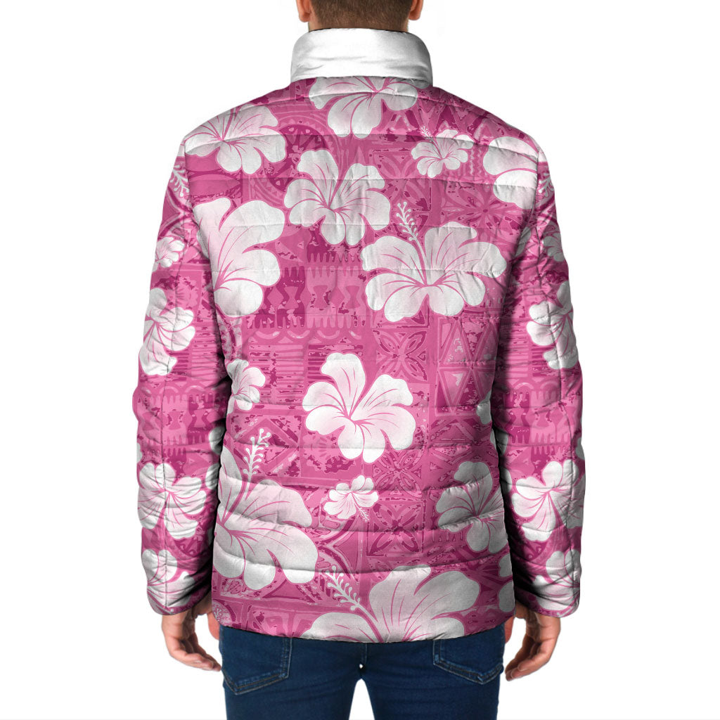 Pink Bula Fiji Masi Hibiscus Seamless Padded Jacket