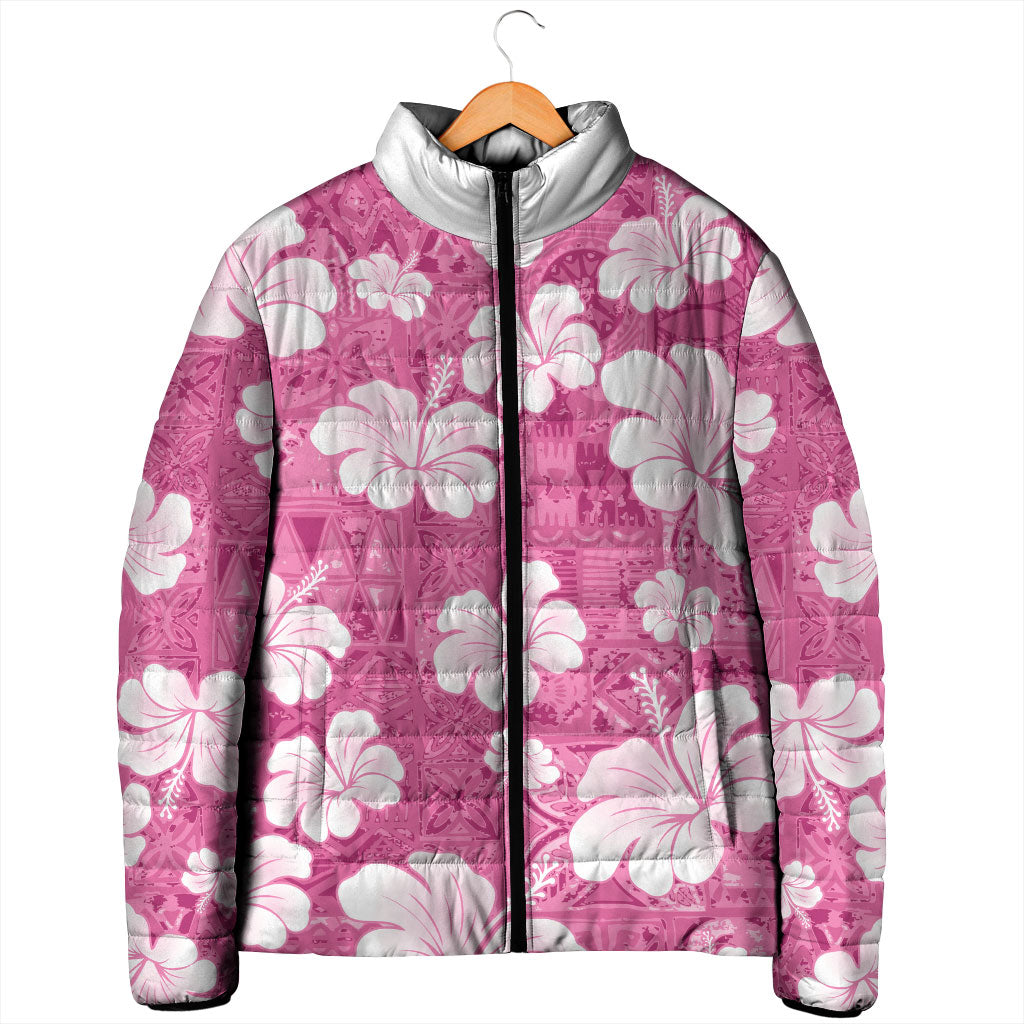 Pink Bula Fiji Masi Hibiscus Seamless Padded Jacket