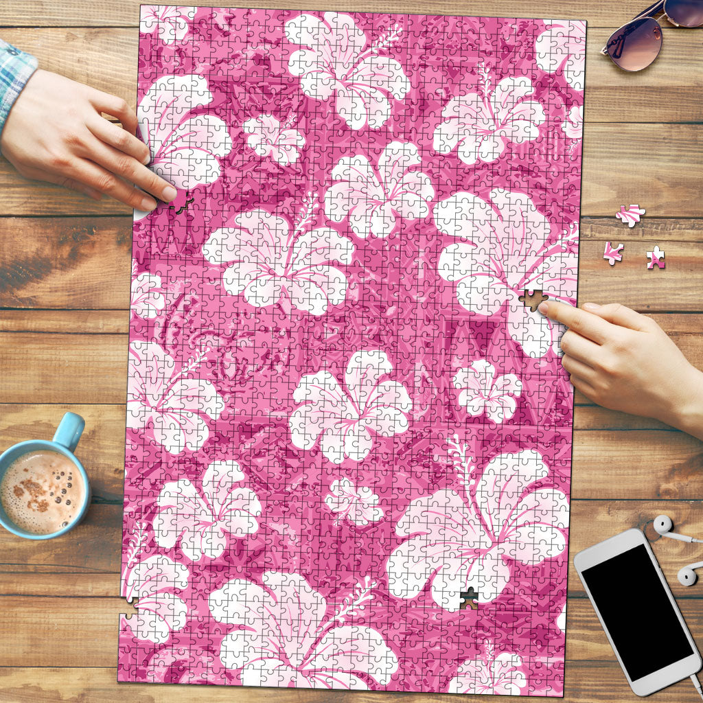 Pink Bula Fiji Masi Hibiscus Seamless Puzzle
