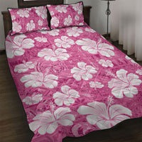 Pink Bula Fiji Masi Hibiscus Seamless Quilt Bed Set