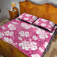 Pink Bula Fiji Masi Hibiscus Seamless Quilt Bed Set