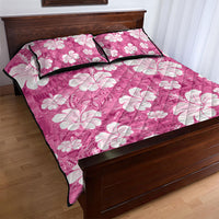 Pink Bula Fiji Masi Hibiscus Seamless Quilt Bed Set