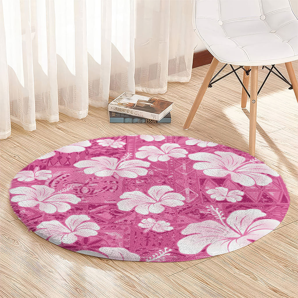 Pink Bula Fiji Masi Hibiscus Seamless Round Carpet