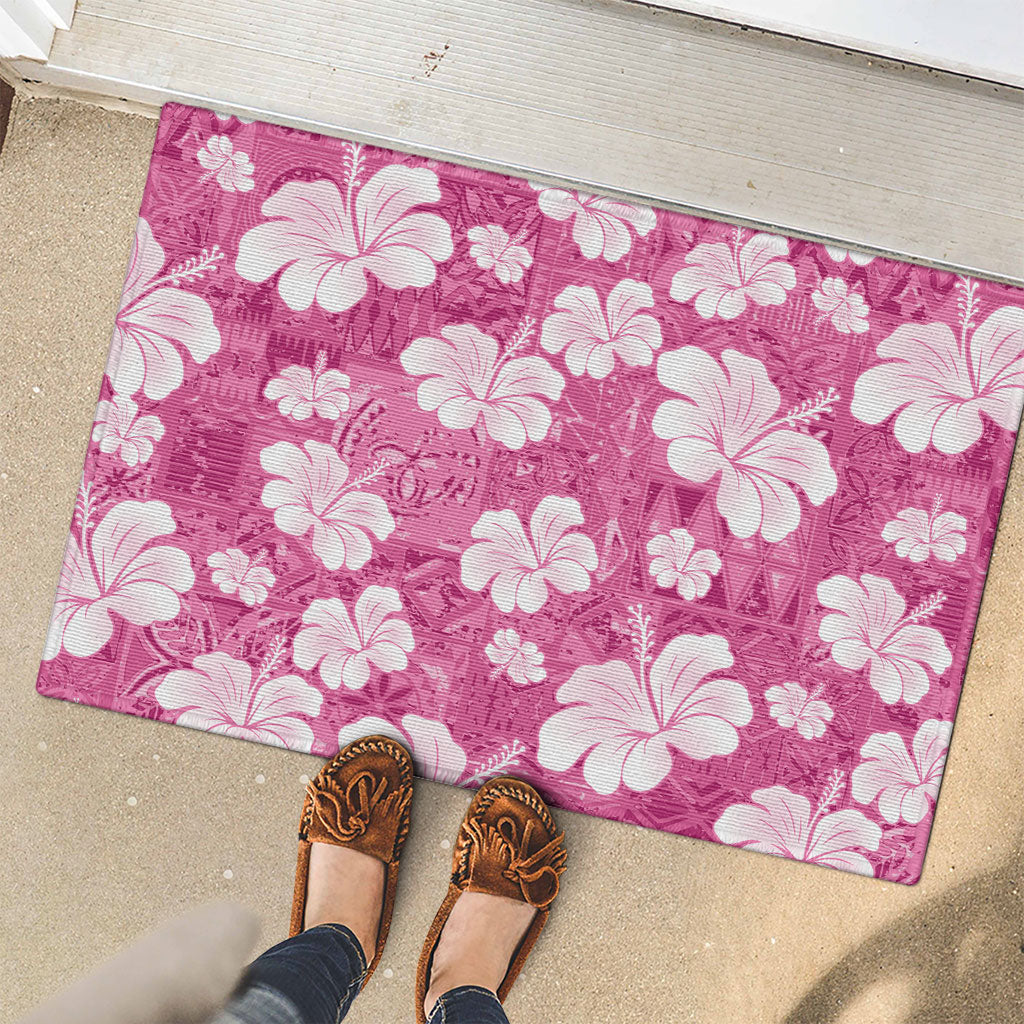 Pink Bula Fiji Masi Hibiscus Seamless Rubber Doormat