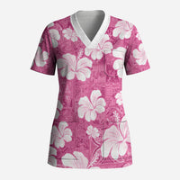 Pink Bula Fiji Masi Hibiscus Seamless Scrub Top