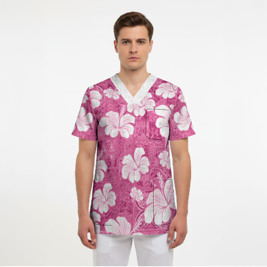 Pink Bula Fiji Masi Hibiscus Seamless Scrub Top