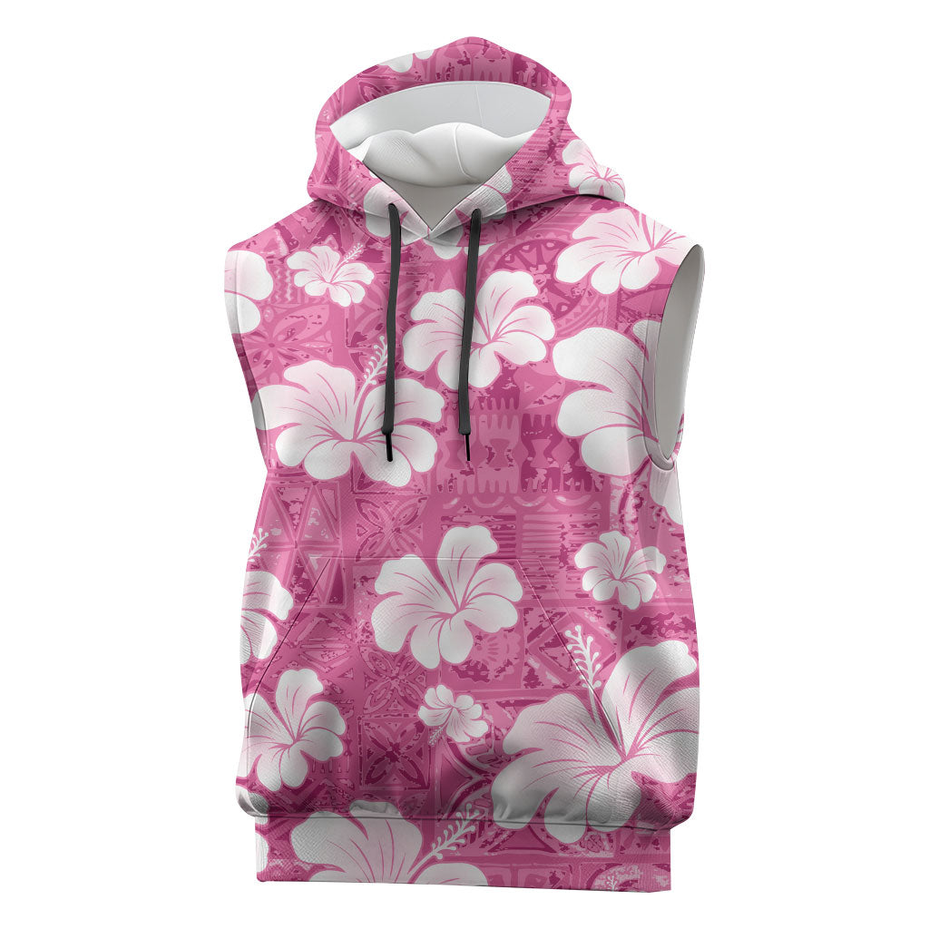 Pink Bula Fiji Masi Hibiscus Seamless Sleeveless Hoodie