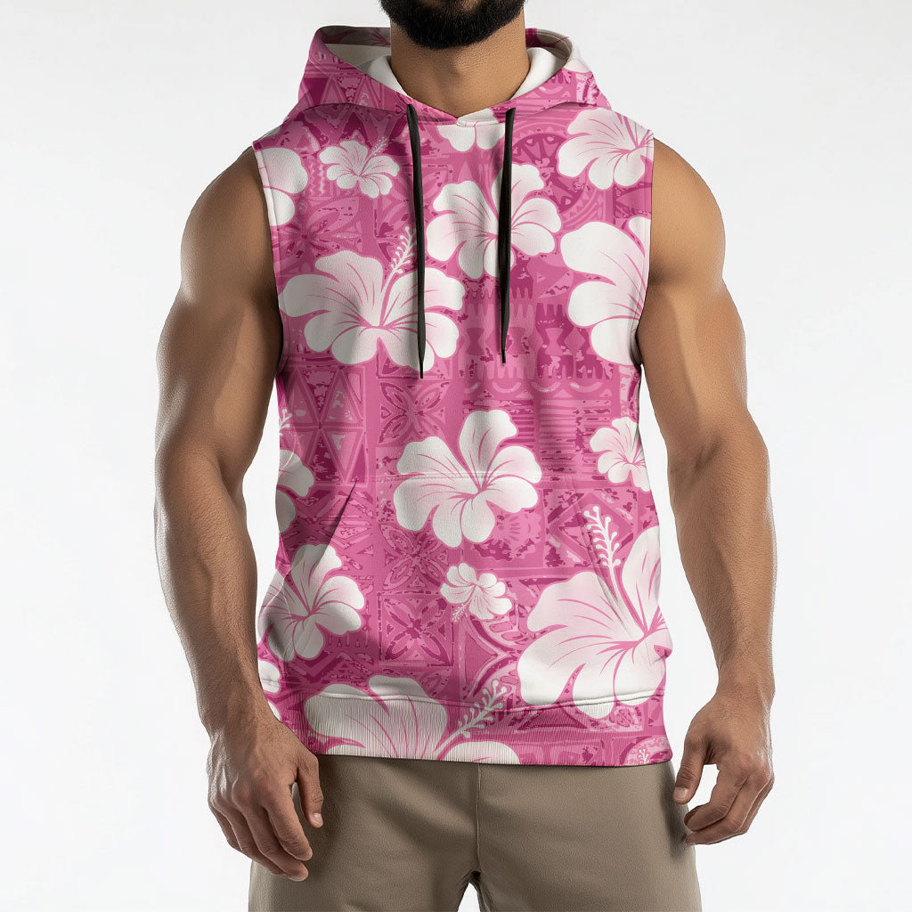 Pink Bula Fiji Masi Hibiscus Seamless Sleeveless Hoodie