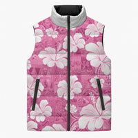 Pink Bula Fiji Masi Hibiscus Seamless Sleeveless Puffer Jacket