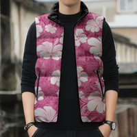 Pink Bula Fiji Masi Hibiscus Seamless Sleeveless Puffer Jacket