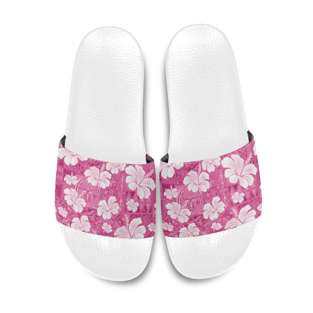 Pink Bula Fiji Masi Hibiscus Seamless Slide Sandals