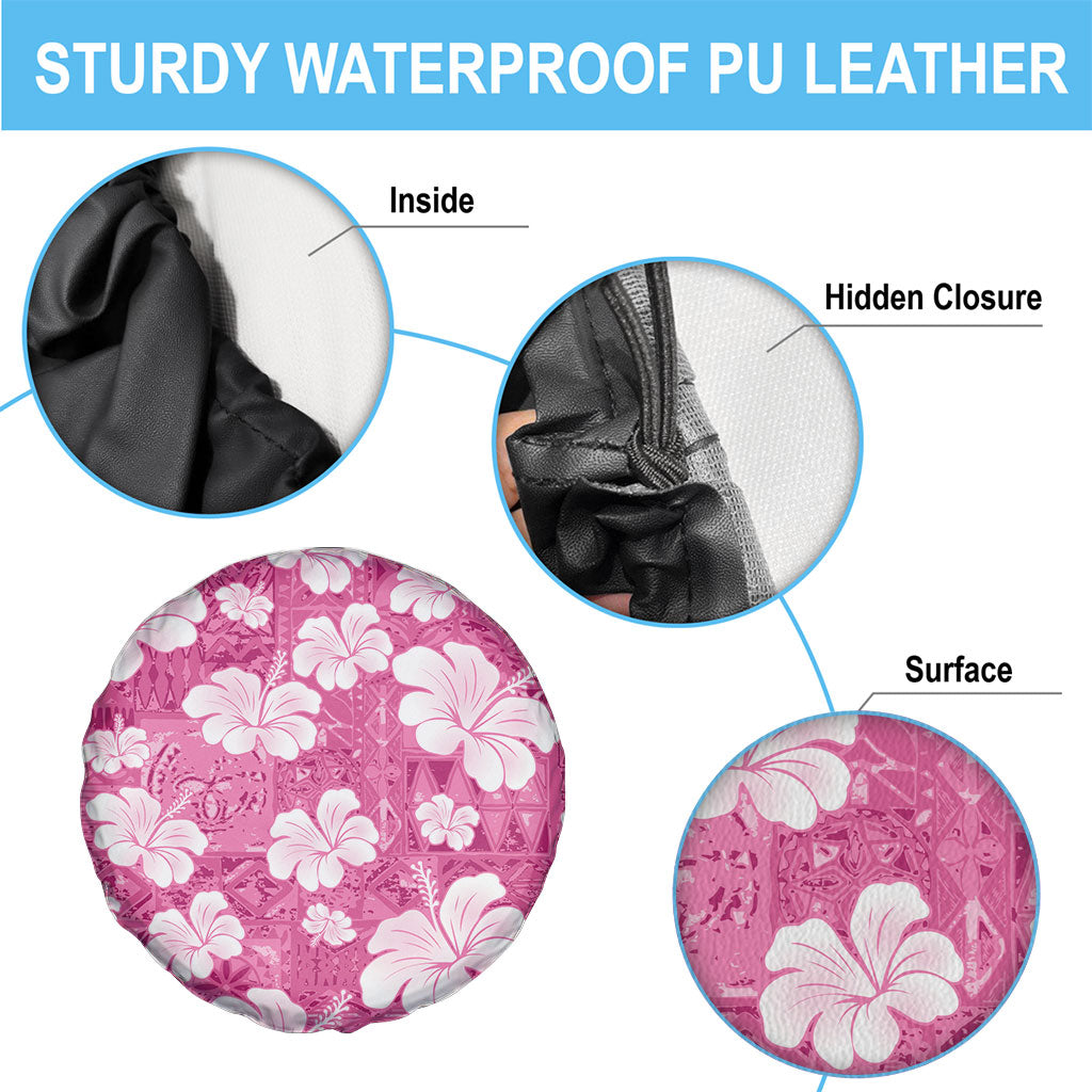 Pink Bula Fiji Masi Hibiscus Seamless Spare Tire Cover